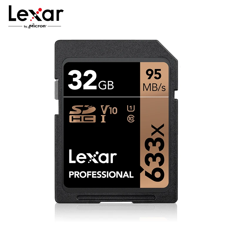 Lexar SD карты 633x64 Гб карта памяти 256 ГБ 512 Гб оперативной памяти, 32 Гб встроенной памяти, UHS-I флеш-карта 128 ГБ оперативной памяти, 16 Гб встроенной памяти, Скорость до 95 МБ/с. C10 для зеркальной однообъективной камеры/HD камера - Емкость: 32GB