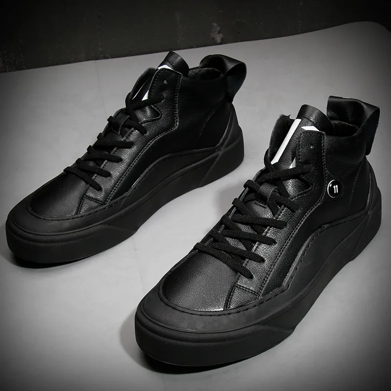 100% Genuine Leather Shoes Men Sneakers 2020 Spring Black White Shoes Cow Leather Men Casual Shoes Male Footwear KA2097