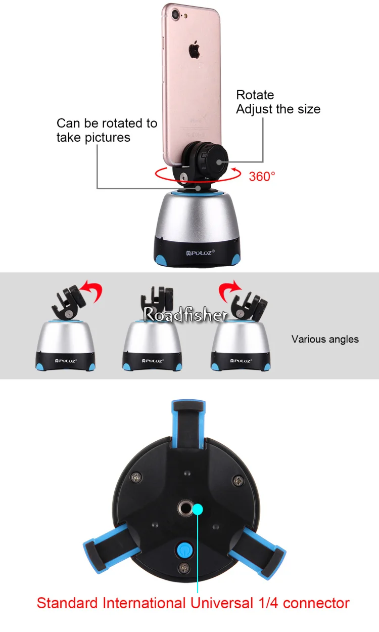 Roadfisher Bluetooth пульт дистанционного управления Электронный на 360 градусов Поворот задержка панорамная головка держатель для смартфона Gopro DSLR камера DV