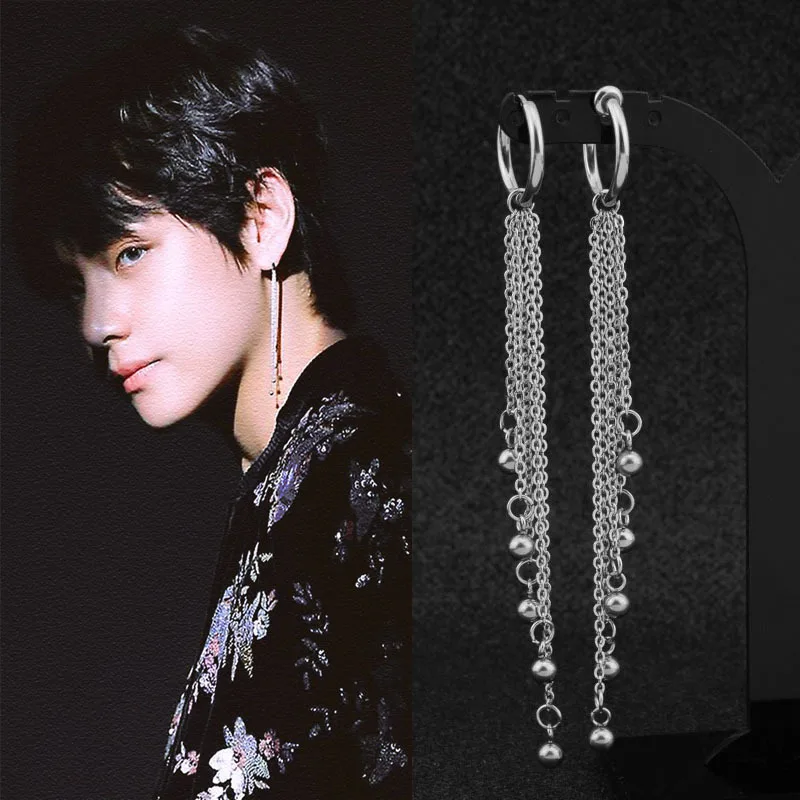 

1 Pcs Punk Style Long tassel chain Earrings For Men Women Korea Stud Earrings Statement Titanium steel Jewelry Gift