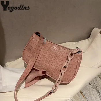 

Crocodile Pattern PU Leather Crossbody Bags For Women 2020 Chain Female Shoulder Handbags Mini Purses Female Travel Baguette Bag