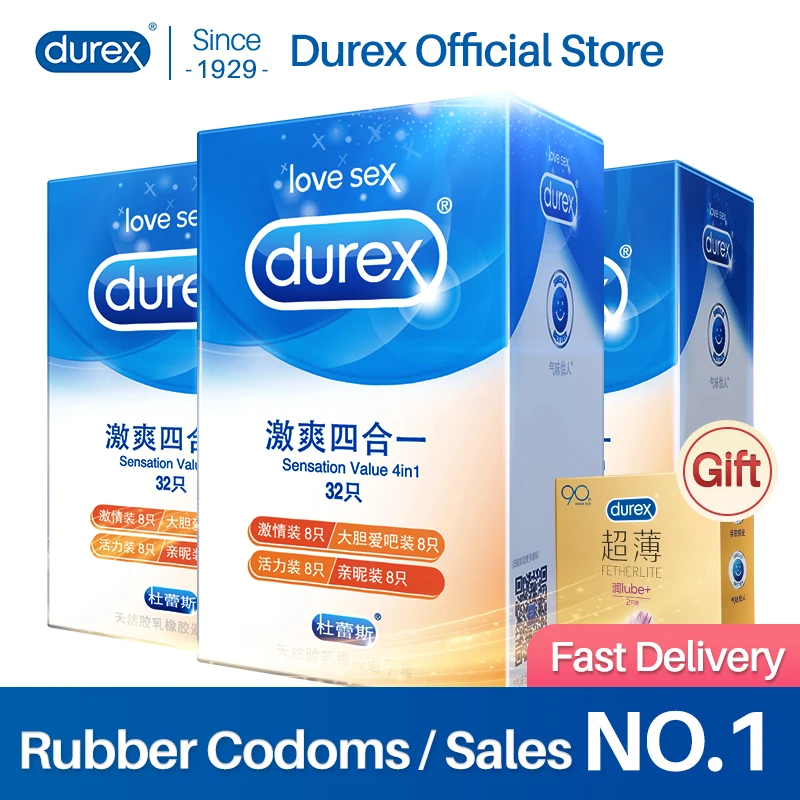 Durex Condoms 4 Types Sensation Value Ultra Thin Lubricated Sex Products Natural Rubber Latex Penis Sleeve Sex For Men 1