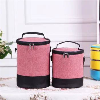 

Women Men Round Heat Preservation Package Lunch Bag Denim Shoulder Lunch Boxes Picnic Bento Box Insulated Pack Thermal Ice Packs