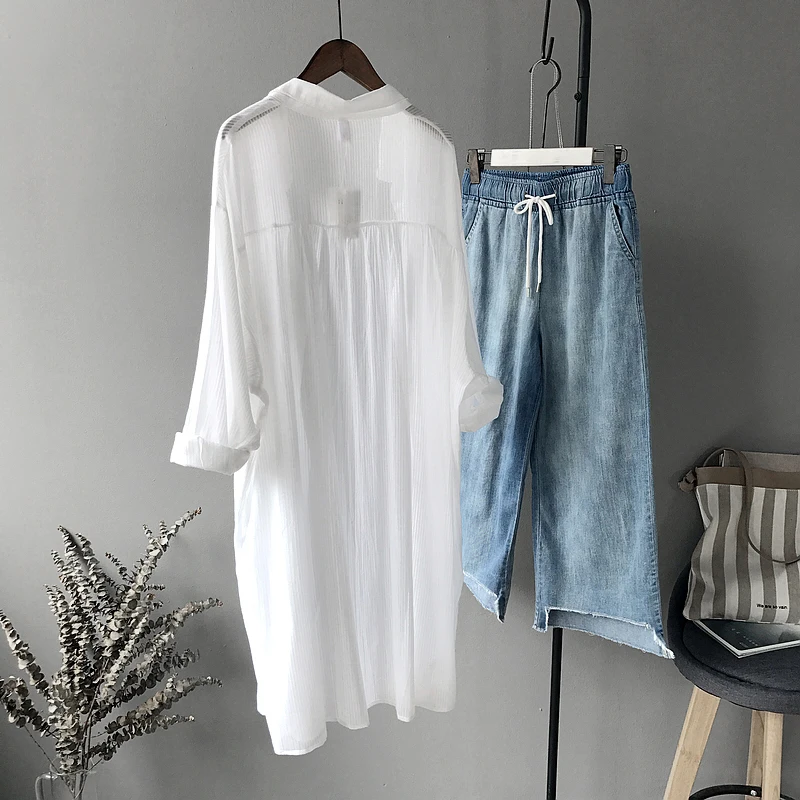 Long White Shirts For Women 2020 Summer New Loose Long-Sleeved Casual All Match Female Outwear Coat Tops