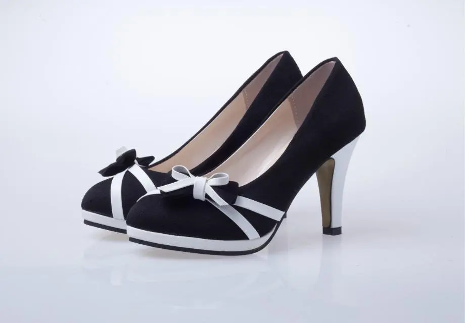 

Spring And Autumn Korean-style New Style round-Toe Bow Mixed Colors Waterproof Platform Women's Singles Shoes Stiletto Suede Low