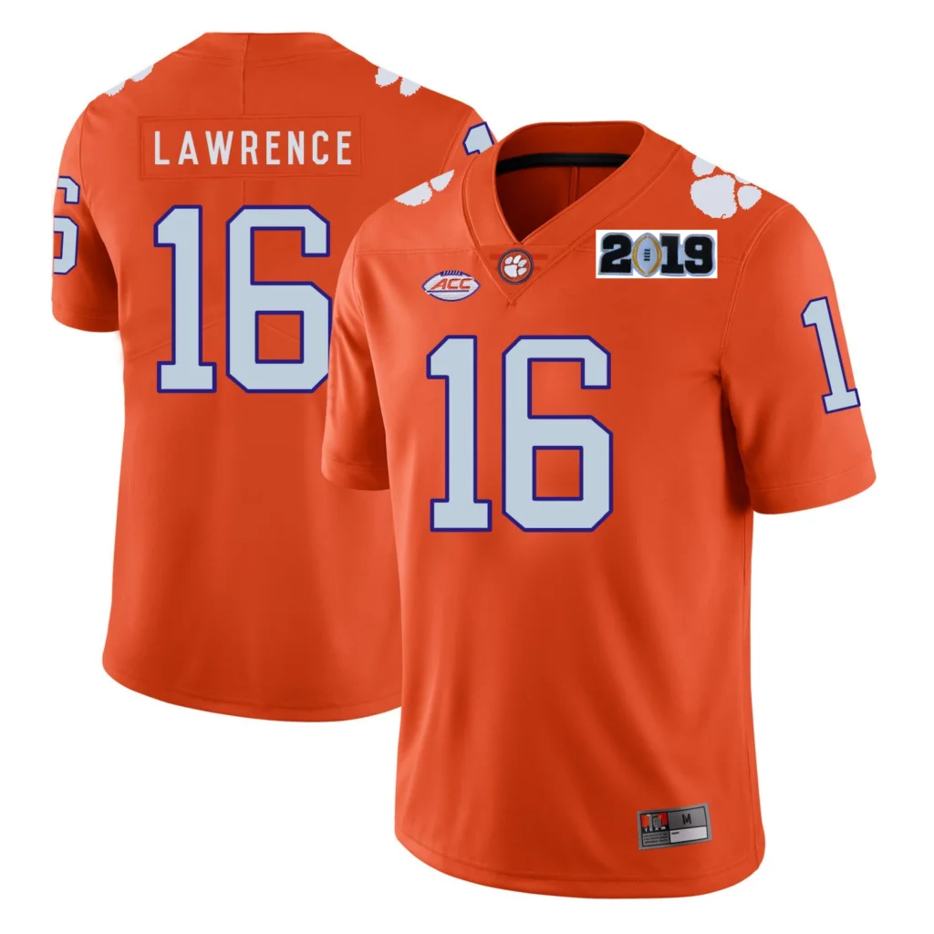 Мужская футболка Clemson college 16 Trevor Lawrence, белый, фиолетовый, оранжевый, сшитая, размер S-3XL