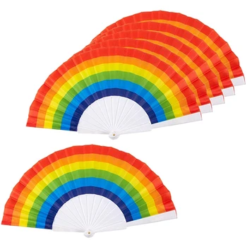 

6x Rainbow Fans for Themed Parties and Lgbt Or Gay Pride Events & 12 Pieces Rainbow Folding Fans (Horizontal Stripes)