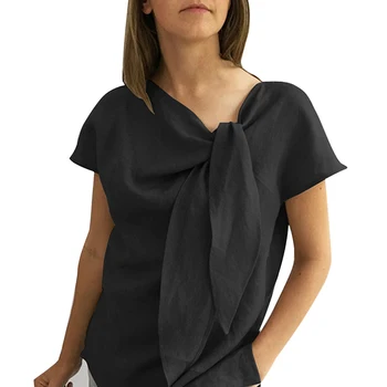 

Women Blouses Shirts Summer Vintage O Neck Short Sleeve Shirt Casual Loose Solid Tops Plus Size 4XL Female Autumn Blusas