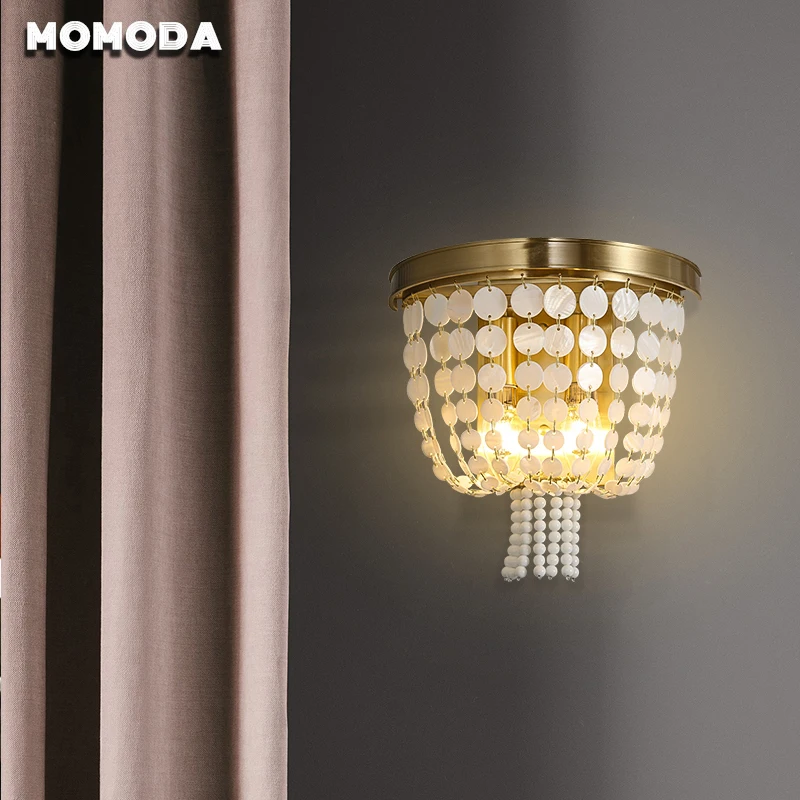 【Shell】Post-modern Luxury Brass Wall Lamps for Living Room Corridor Bedroom Bedside Art Golden LED Sconce Light Fixtures | Освещение