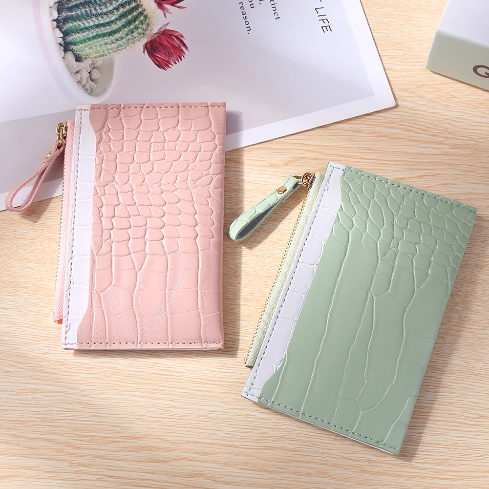 Fashion Women PU Leather Alligator Pattern Card Holder Casual Ladies Contrast Color Wallet Mini Coin Purse
