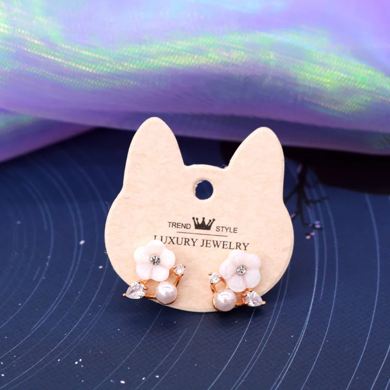Hot Sale 100pcs/lot Lovely Cat Head Shape Ear Stud Display Cards 3.5x3.5cm Mini Beige Paper Price Tags Trendy Style Cheap | Украшения и