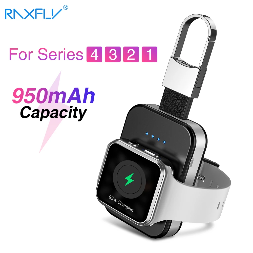 

RAXFLY keychain Wireless Charger For Apple i Watch Series 2 3 4 950mAH LED Power Bank Dock Outdoor portable Wireless Charger