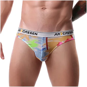 

Letter Print Underpants Men Patchwork Underwear Solid Boxer Briefs Shorts Bulge Pouch Underpants Breathable Man Briefs