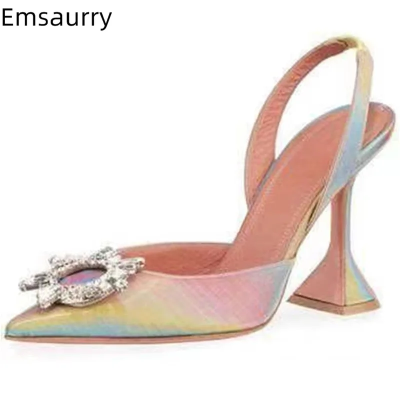 

Chic Jewelry Sunflowers Woman Sandals Point Toe Slim Shallow Slip On Ladies Party Shoes High Strange Cup Heel Woman Sandals 43