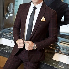 2019 men's suit three-piece wedding banquet dress checked style slim fit British style 307 2019 men's suit three-piece wedding banquet dress checked style slim fit British style 307