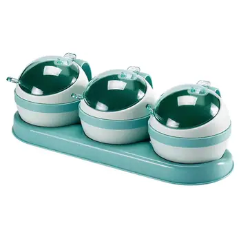 

Household 3-cell Ball Shape Seasoning Jars Kitchen Multifunction Spice Storage Pot Condiment Container (with 3 Spoons)