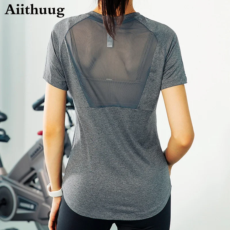 Aiithuug Mesh Breathable Back Yoga Short Sleeve Workout Shirt Running Shirt Athletic Tee Top Women Gym Short-Sleeve Lightweight
