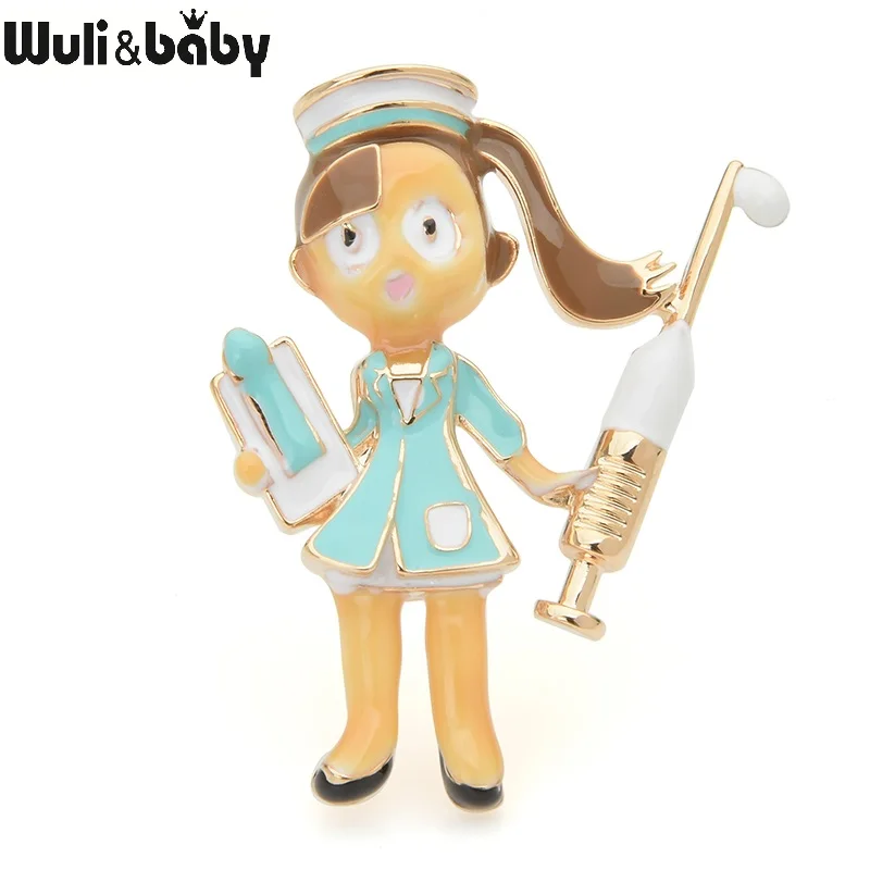 

Wuli&baby Pink Blue Nurse Brooches Women Alloy Hospital Doctor Professional Casual Brooch Pins Gifts