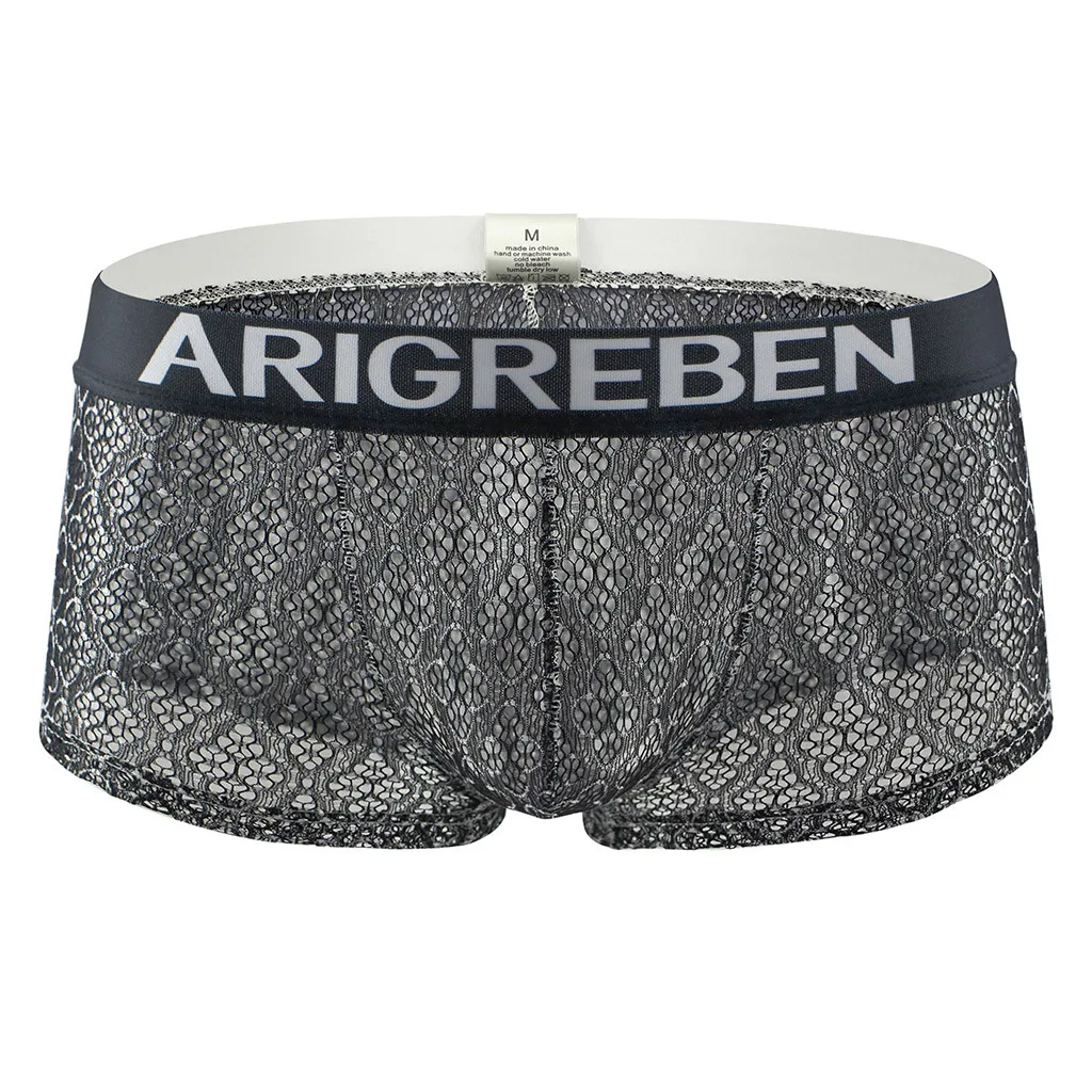 Boxer Men's Sexy Breathable Gay Underwear Mesh Lace Sissy Underwear Shorts panties Raised Qucik-Dry underpants cueca masculina