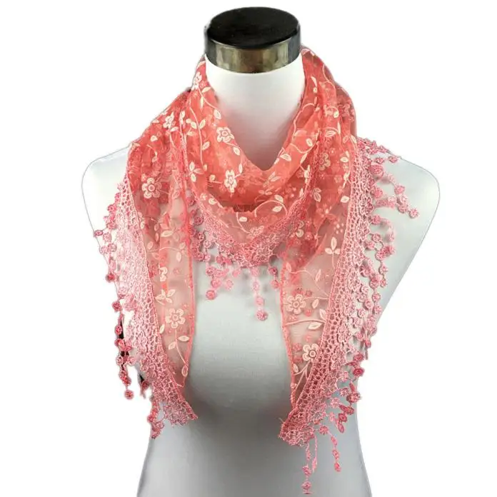Модные кружевные женские шарфы с цветочным принтом и кисточками, шаль, однотонный осенне-зимний шарф для женщин, элегантный платок, шарф# YL5