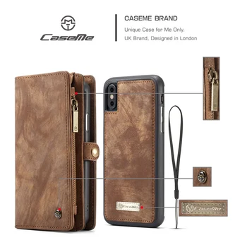

CaseMe Vintage Luxury Leather Flip Case For iPhone X XR XS Max Magnetic Wallet Slot Stand Separable For iPhone 8 7 6 Plus Cover