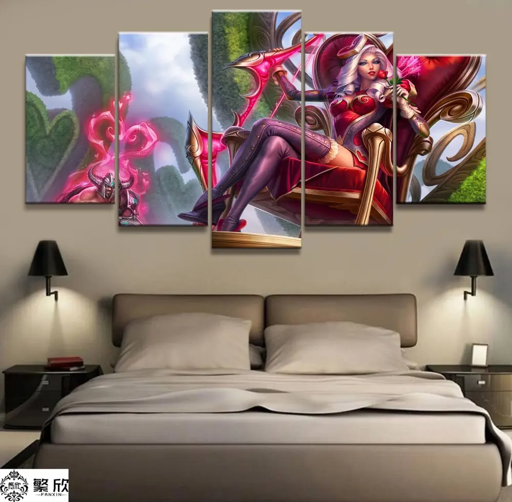 

5 Panel LOL League of Legends Ashe Game Canvas Printed Painting For Living Room Wall Art Decor HD Picture Artworks Poster