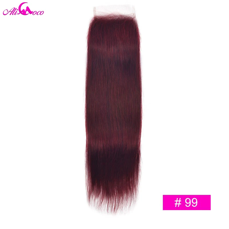 Ali Coco Hair Brazilian Straight Lace Closure 4x4 Natural Color/ #2/#4/1b/99j / 1B/4/27 Human Hair Closure 100% Remy