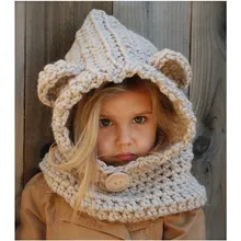 Осенне-зимний модный теплый шарф и шапка, комплект, Детская ветрозащитная шапка, вязаные шарфы ручной работы с мультяшными ушками для девочек возрастом от 3 до 10 лет