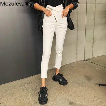 

Mozuleva Irregular High Waist Pencil Jeans Casual White Jeans Women Trousers Stretch Skinny Denim Pants Winter 2019