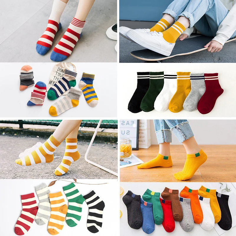 

Fashion Women Low Cut Socks Spring Fall Classic Stripes Cotton Socks Colorful Female Shallow Mouth Short Boat Socks Sokken