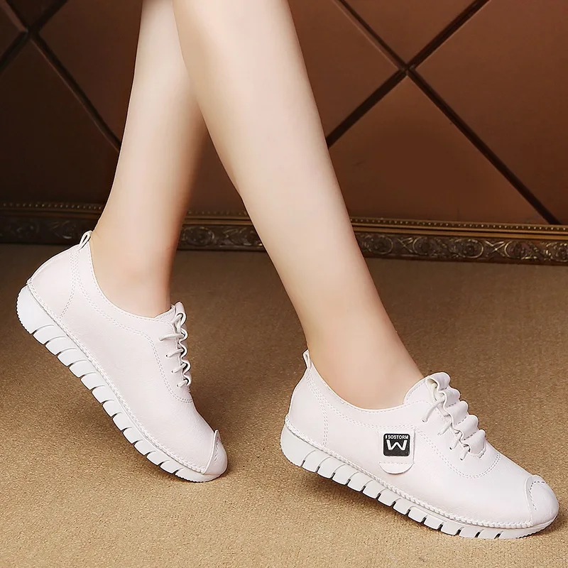 

2019 Spring Korean-style Genuine Leather Flat New Style WOMEN'S Shoes Flat Heel Shoes Soft Bottom Casual Leather Shoes Mom Shoes