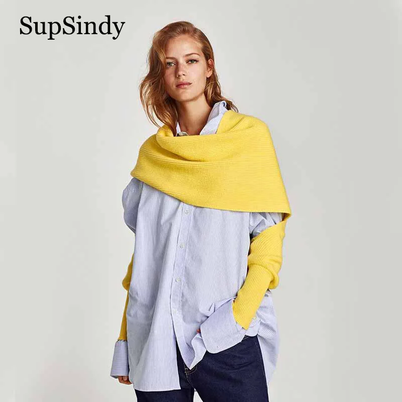SupSindy Европейский стиль зимний женский длинный шарф с рукавами шерстяные вязаные шарфы для женщин Толстая Теплая Повседневная шаль высокого качества