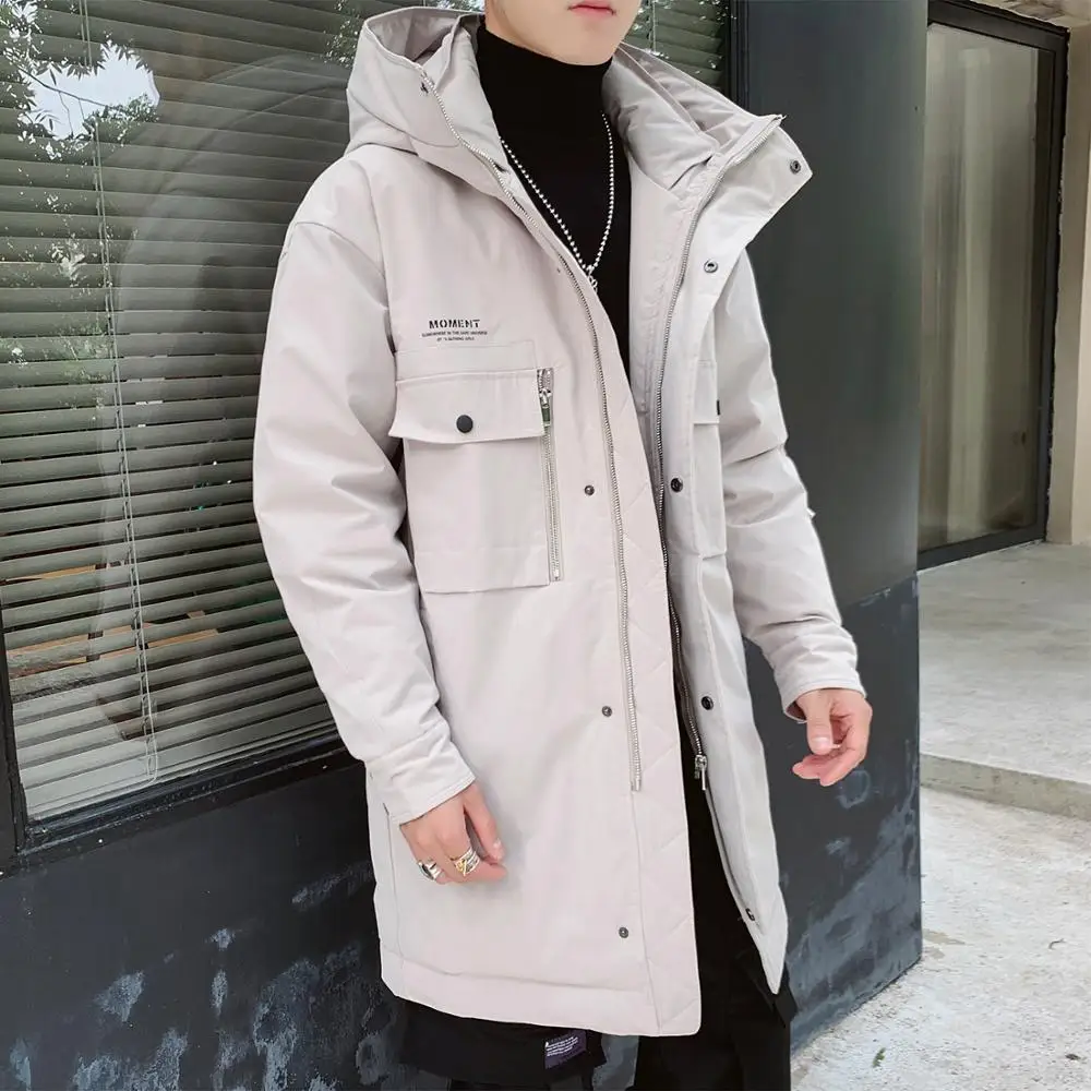 Down Coat Male Winter 5XL Long Trench Duck Down Jacket Parkas Gray Duck Windproof down coat with hoodes Outwear solid A521-DS594