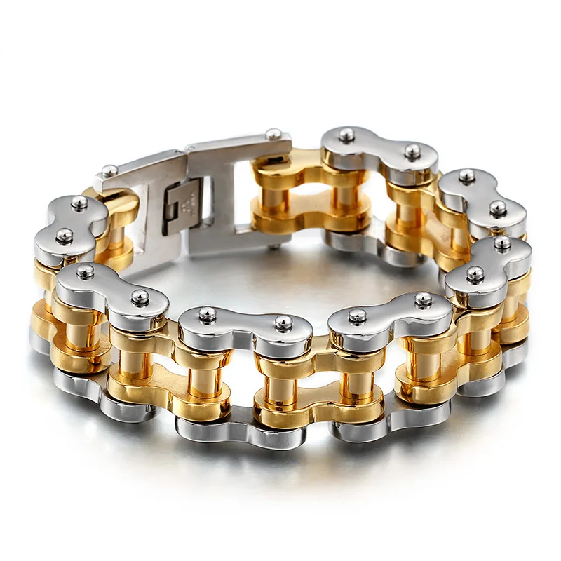 22 мм широкий крутой панк тяжелый мотоцикл ювелирные изделия велосипед цепь браслет мужские золотые браслеты с кулоном в виде велосипеда Черный Нержавеющая сталь