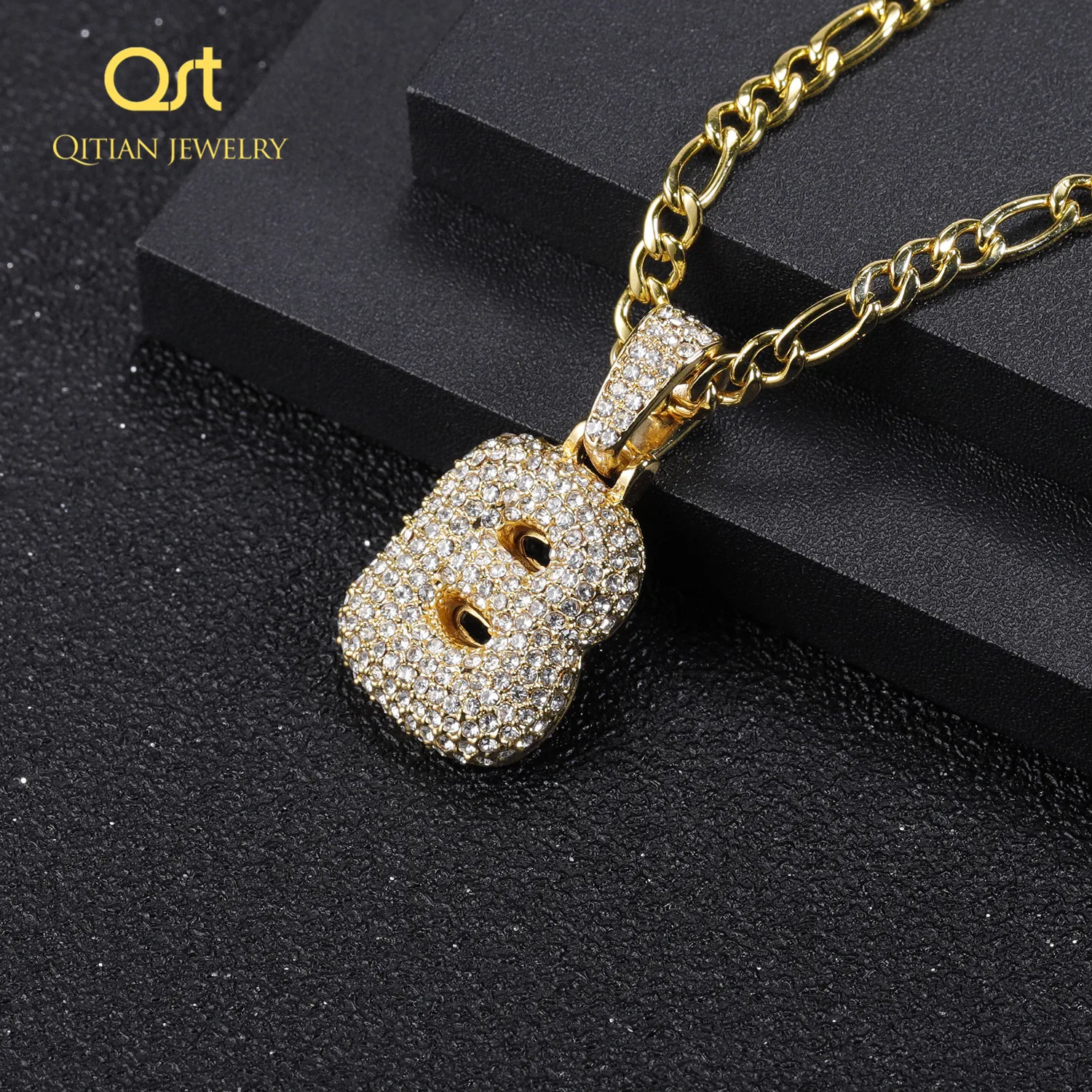 QITIAN Bling A Z под заказ с буквами и именем ожерелье подвеской стразы Мужская цепь