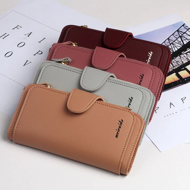 

Fashion Womens Wallets Simple Zipper Purses Black Long Section Clutch Wallet Soft PU Leather Money Bag