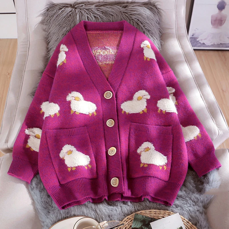 FREE SHIPPING Korean Knitting Sweater Sheep Cartoon Print JKP4773