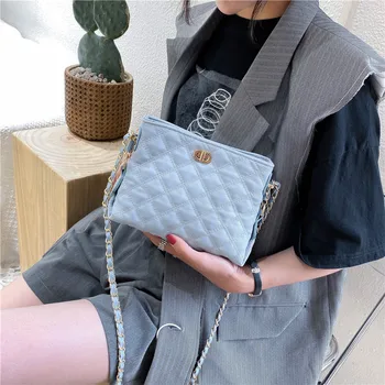 

Lingge chain fashion shoulder bag Korean version of the wild solid color messenger bag female bag texture simple bucket bag