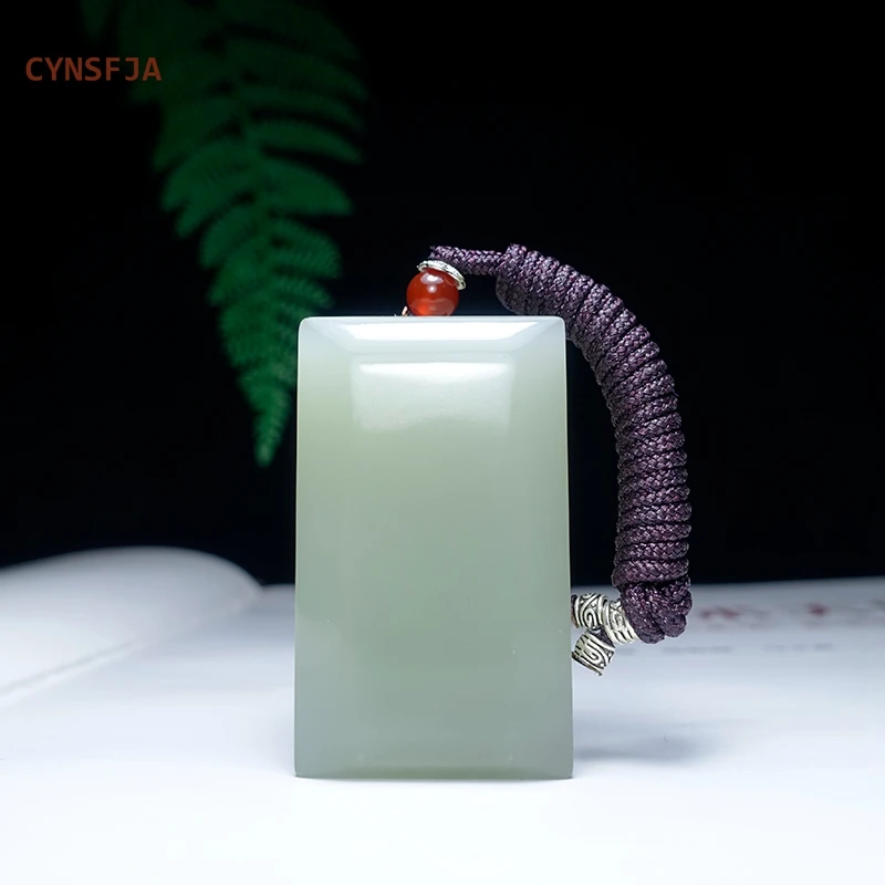 

CYNSFJA New Real Rare Certified Natural Hetian Jade Nephrite Luck Amulet Peace Jade Pendant Lighter Green High Quality Best Gift