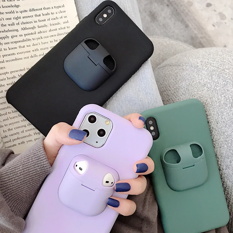 Роскошный жидкий силиконовый чехол для телефона iphone 11 Pro Max Xs XR X 6 7 8 Plus 2 в 1 AirPods