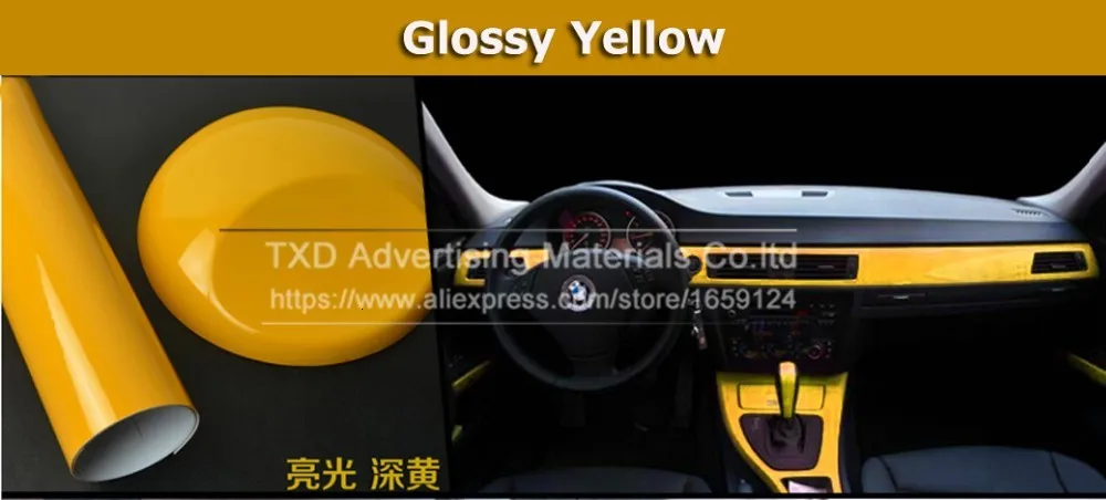 truck stickers 10/20/30/40/50/60*152CM High Quality Yellow Glossy Vinyl Film Gloss Yellow vinyl Wrap Bubble Free Car Wrapping by free shipping leather seat covers