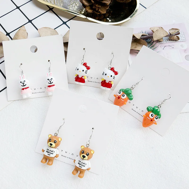 

Japanese Simple Cute Cartoon Bear Radish Rabbit Dangle Earrings Korean Fashion Personality Girl Student Jewelry Accessories