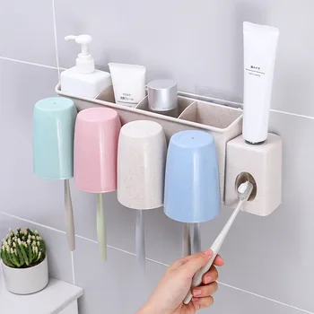 

Toothpaste Holders Mouth Cup Set Multi-function Punch-free Creative Bathroom Storage Rack Toothpaste Toothbrush Rack