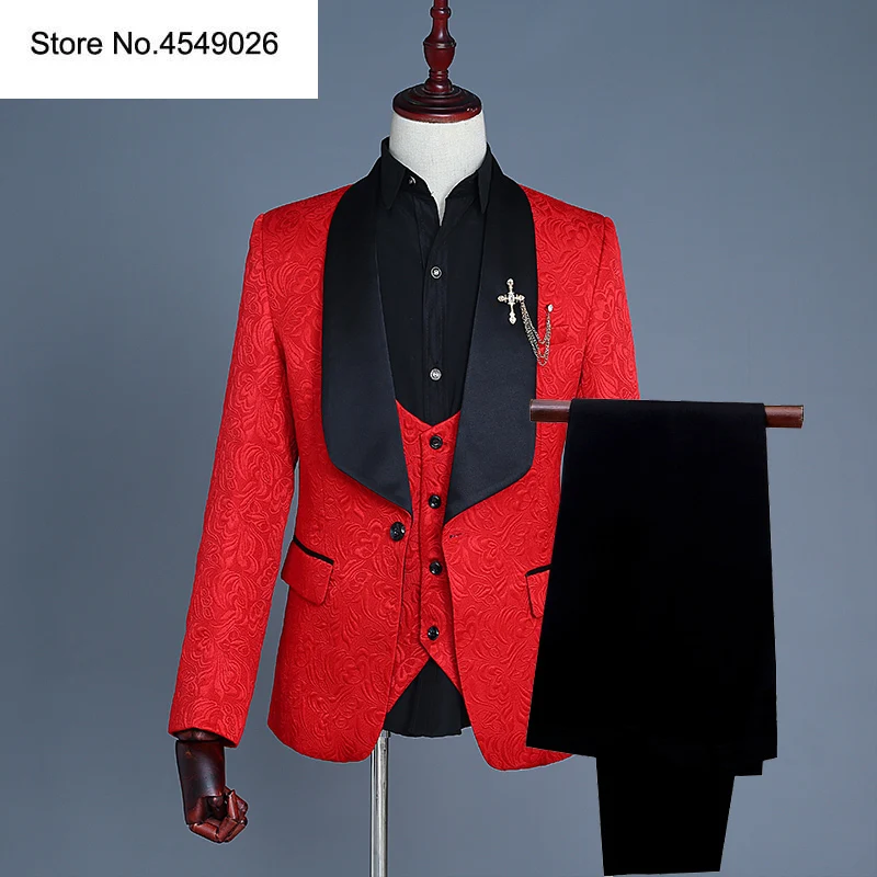 

Shawl Lapel Man Suit Groom Wedding Men's Blazer Groomsmen Suits 3 Pieces With Jacket Vest Pants Tie 3 Colors Red Pink White