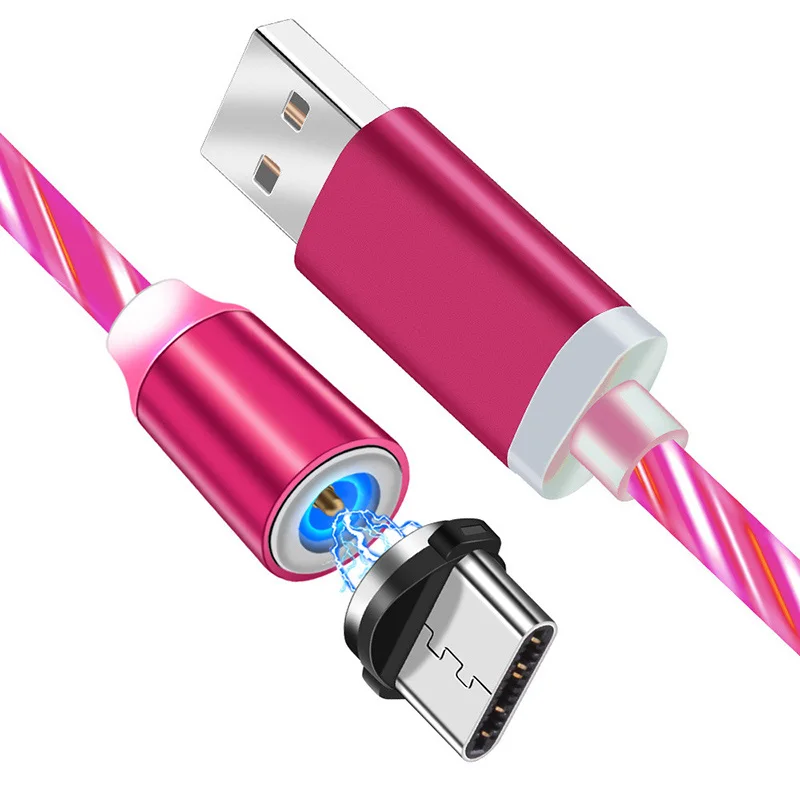 Магнитный кабель зарядное устройство адаптер плавный свет кабель 2.4A Быстрая зарядка type C USB кабель микро-зарядного устройства провод для iPhone 7 samsung S10 - Тип штекера: Pink for Type C