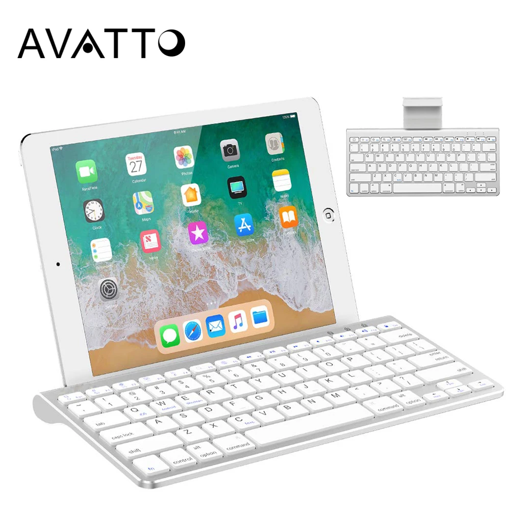 

AVATTO 78 Keys Ultra Slim Bluetooth 3.0 Wireless Mini Keyboard with Stand Holder for Tablet ipad iphone Desktop Laptop PC