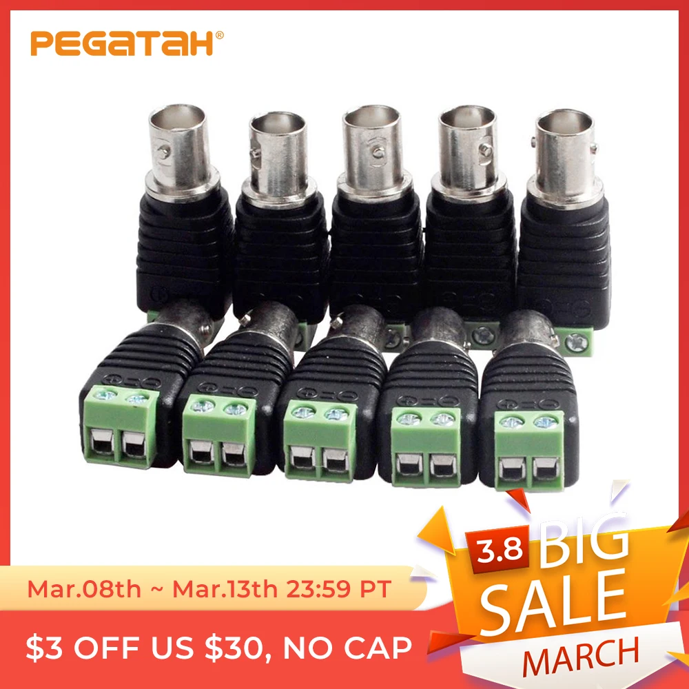 Conectores BNC DIY para cámara CCTV, conectores Coaxial/Cat5/Cat6, 5/10 Uds.