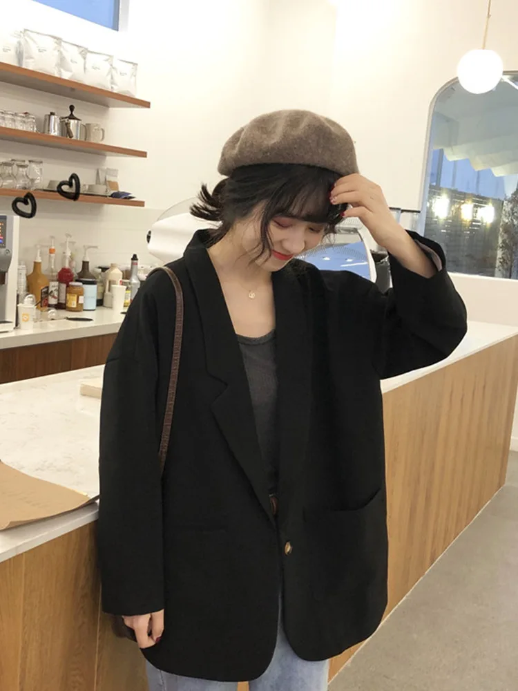 

Spring And Summer Korean-style Loose-Fit Casual Long Sleeve Small Suit Coat Women's Solid Color Online Celebrity Retro Versatile