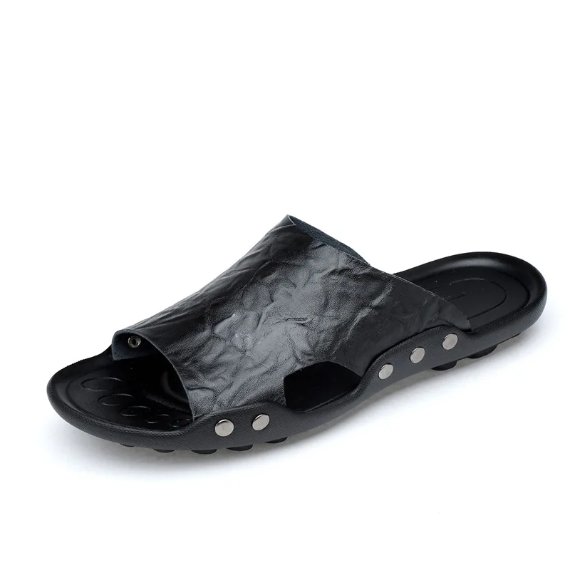 

2019 New Style Summer Men Casual Genuine Leather Sandals Split Cowhide Sandals Soft-Sole Breathable Slipper Shoe