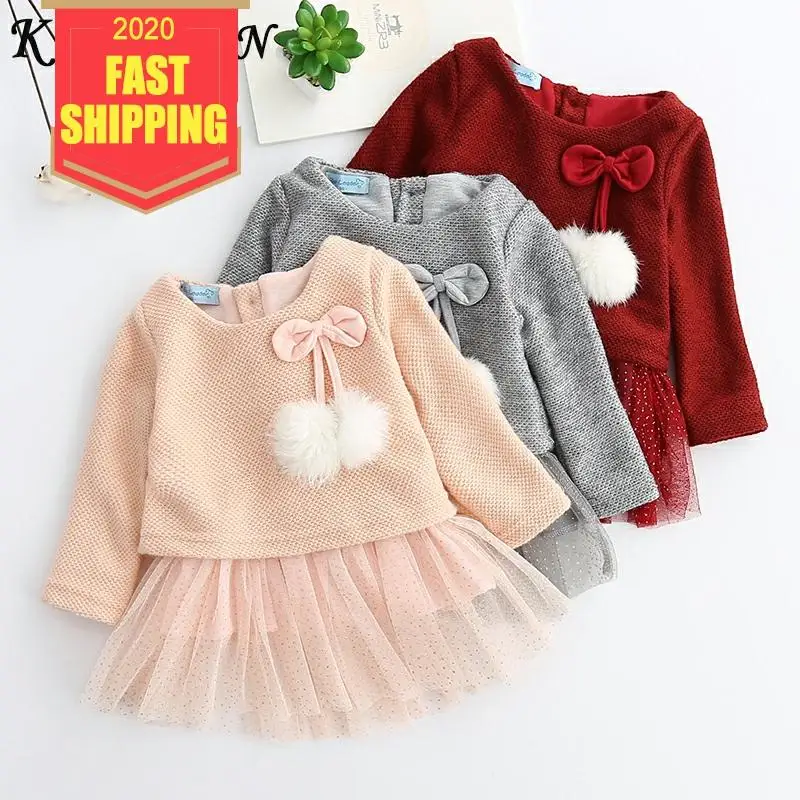 New Baby Girls Faux deux Party robe bébé fille printemps automne Vêtements Tutu